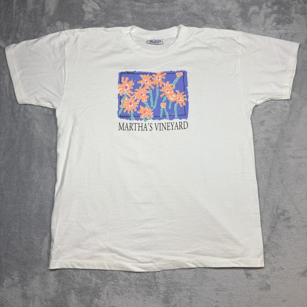 Vintage Martha's Vineyard Shirt Mens XL White Floral Art Soft As A Grape 90s Tee